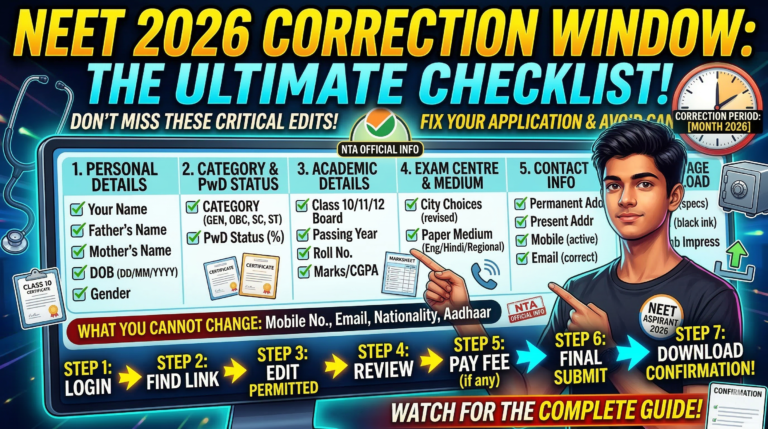 NEET 2026 Correction Window Checklist Things You Should be Careful of