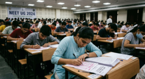 NEET aspirants practicing OMR sheet using pen-and-paper strategy