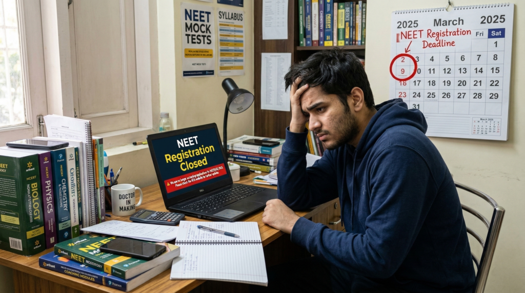 missed neet registration deadline student looking at laptop