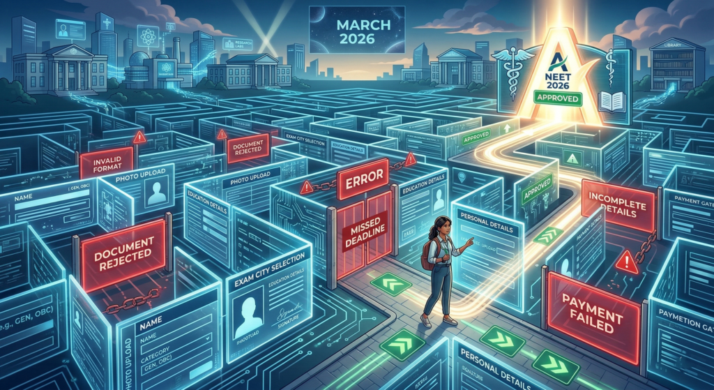 Student reviewing NEET 2026 application correction window checklist and fixing form errors before the deadline