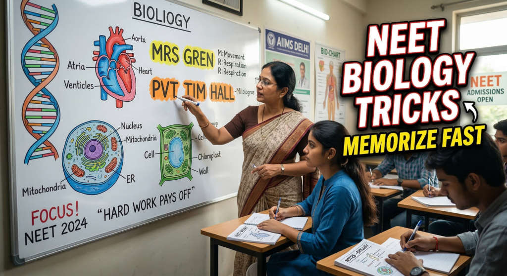NEET Biology Tricks – teacher explaining biology mnemonics and memory tricks for NEET exam preparation