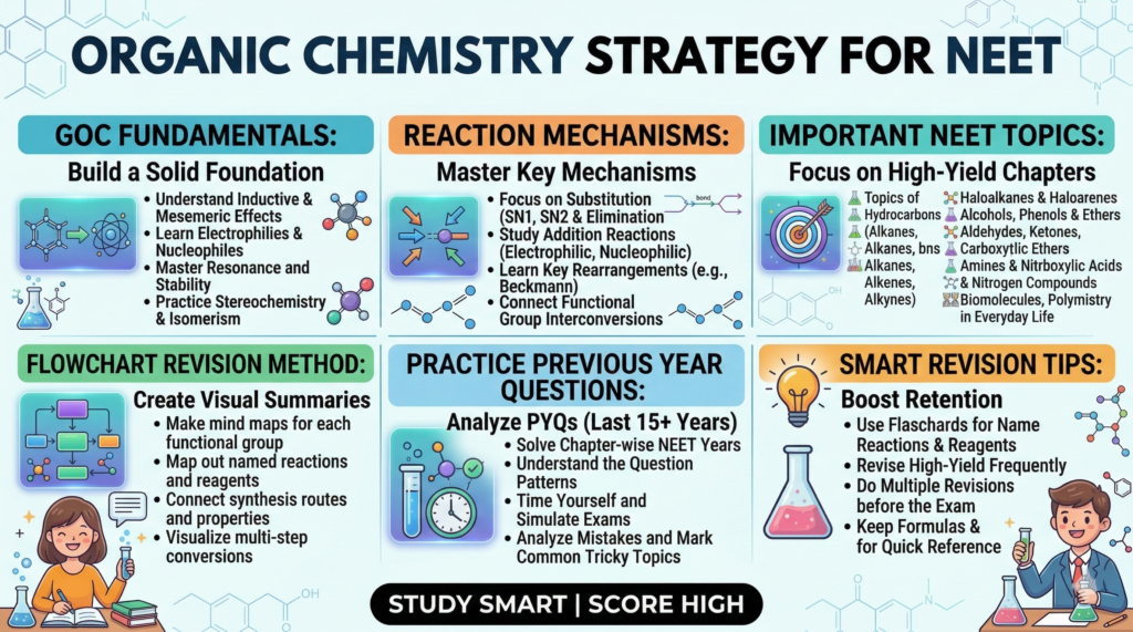 organic chemistry strategy neet preparation flowchart and reaction tips