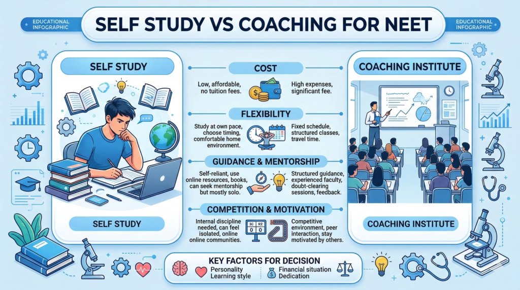 Self study vs coaching NEET comparison chart for NEET aspirants