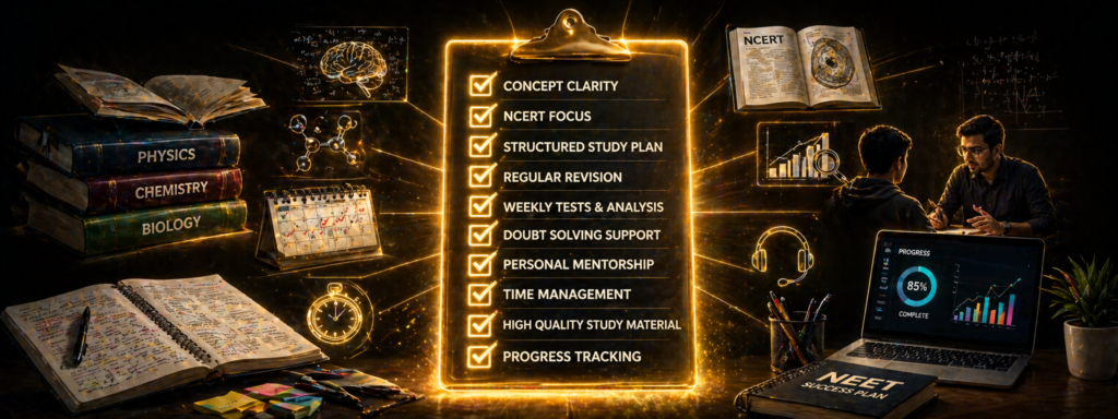 perfect NEET course features checklist concept