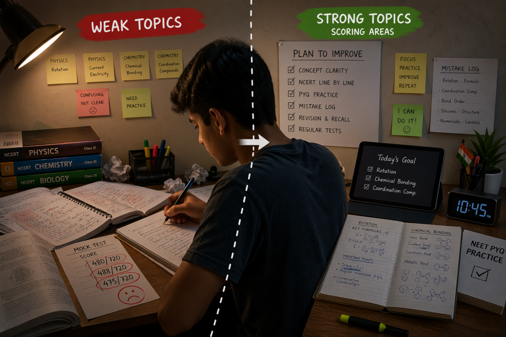 weak to strong NEET topics improvement strategy study plan