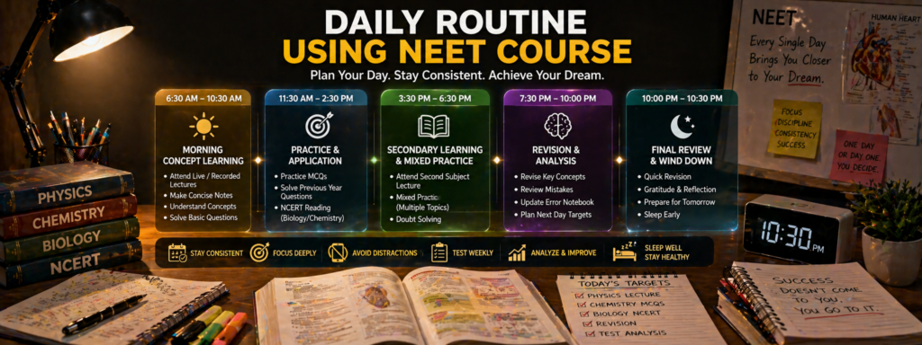 daily routine using NEET course structured study schedule concept