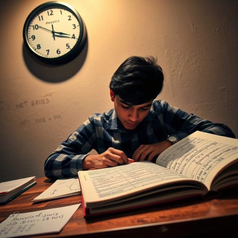 how many hours NEET Physics study daily student preparing with clock and physics notes