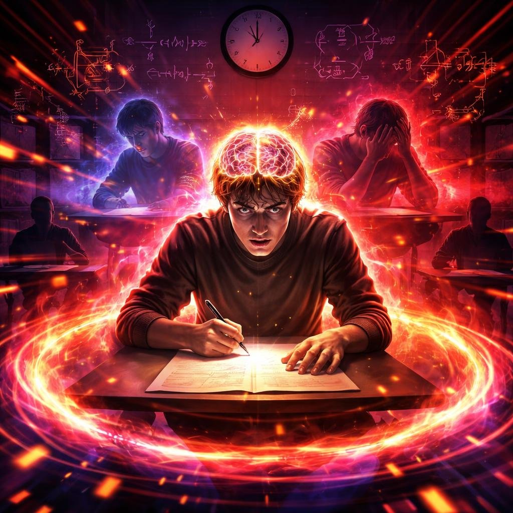 panic in NEET Physics exam student stress confusion time pressure visual