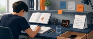 How to focus while studying for NEET 2027 with a distraction-free desk setup, timer, and structured study blocks