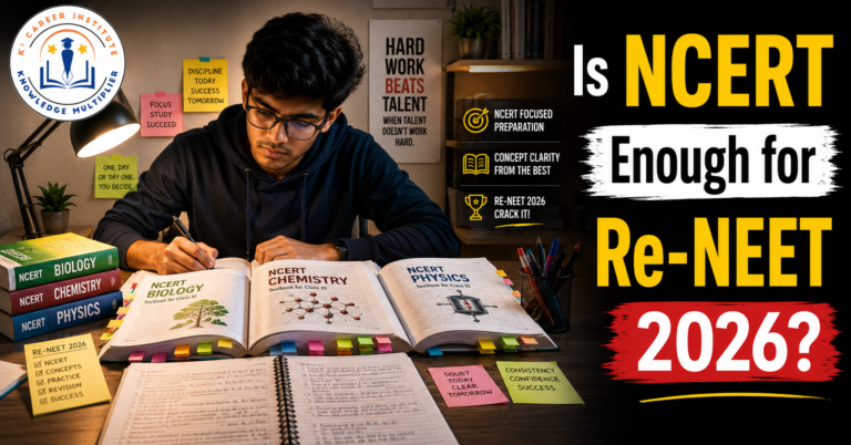 Student studying NCERT books for Re-NEET 2026 preparation - NCERT enough for Re-NEET 2026