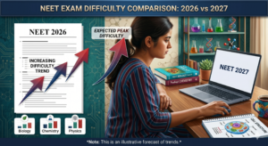Comparison chart showing NEET 2027 difficulty analysis across Biology, Chemistry and Physics versus NEET 2026
