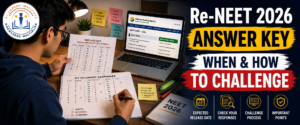 Student checking Re-NEET 2026 answer key and calculating score