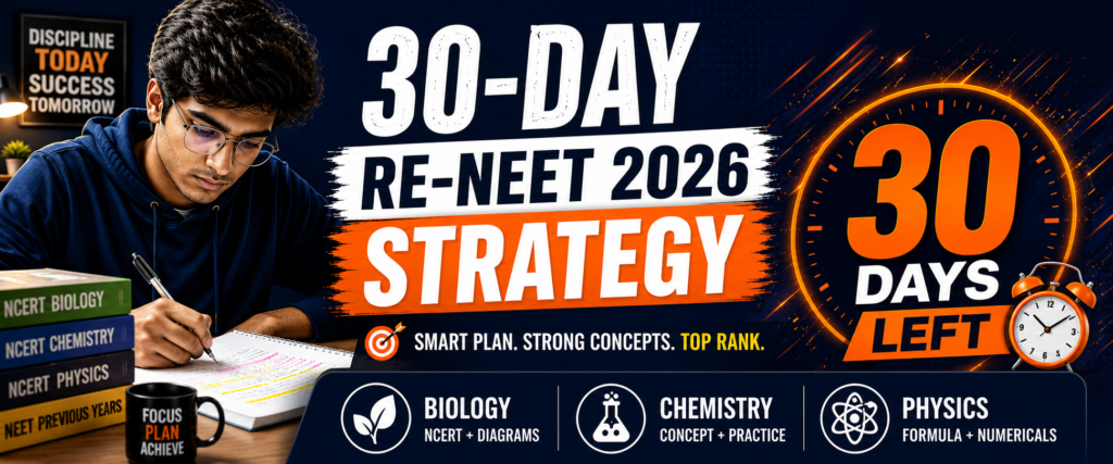 Re-NEET 2026 last month strategy 30-day preparation plan for Biology Chemistry and Physics