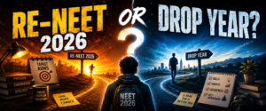 Student confused about drop year after NEET 2026 cancellation and Re-NEET decision cinematic YouTube thumbnail