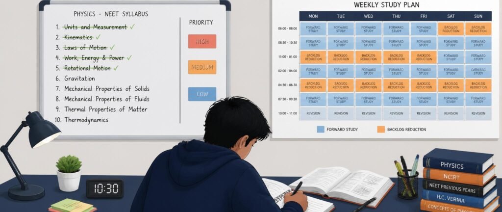 How to clear backlog for NEET 2027 using a prioritised chapter list and dual-track daily schedule