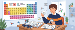 Inorganic chemistry for NEET 2027 study setup with periodic table, flashcards, and NCERT notes
