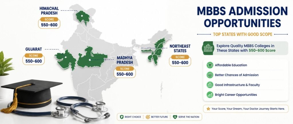 Map showing government medical colleges accessible with NEET 600 marks in India with state-wise cutoff data
