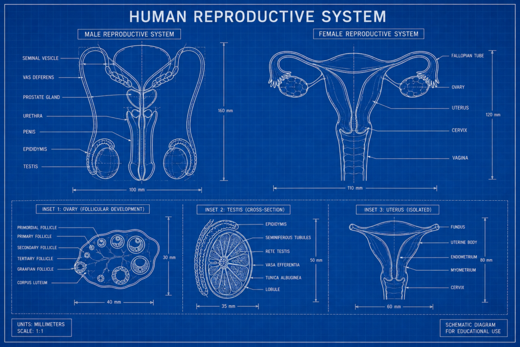 Human reproductive system blueprint diagram Ksquare Career Institute