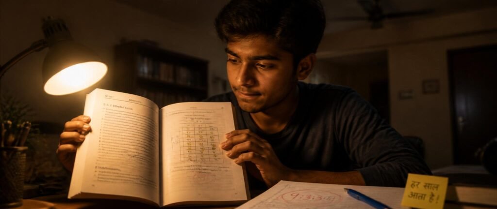 Student studying most repeated biology chapter in NEET with annotated Genetics textbook