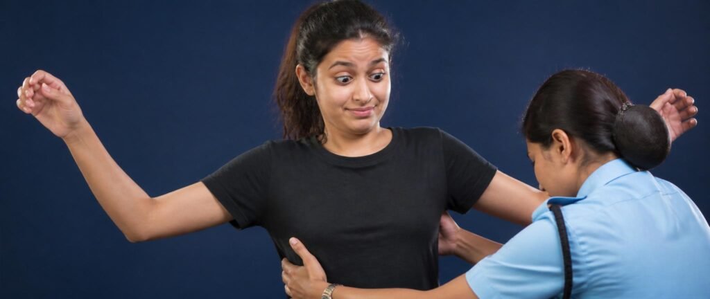 NEET re-exam security checks 2026 — student reacting to frisking at exam centre