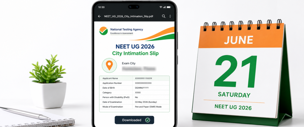 Re-NEET 2026 exam city intimation slip download on phone showing allotted exam city at neet.nta.nic.in