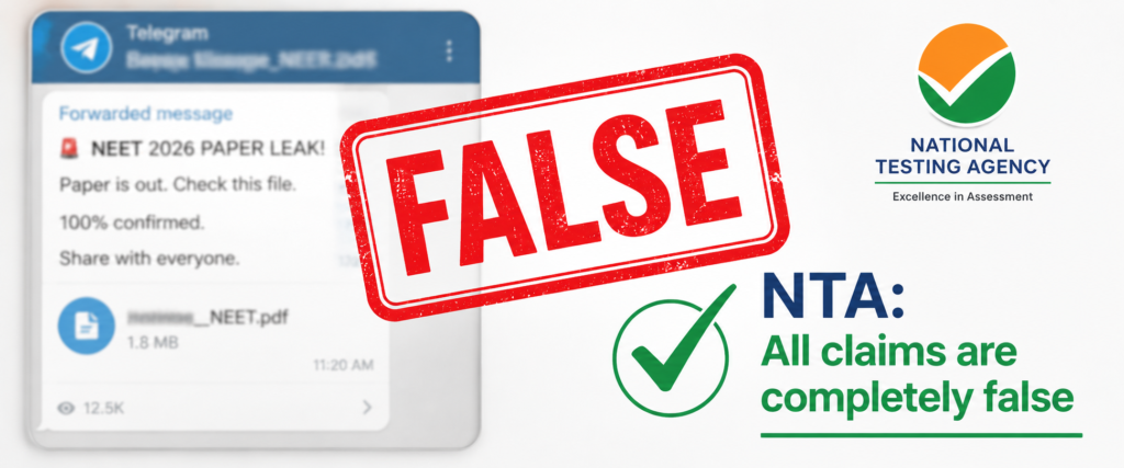Re-NEET 2026 paper leak false stamp over Telegram claims with NTA official denial confirmation