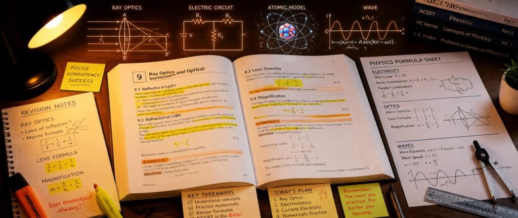 Re-NEET 2026 Physics quick revision NCERT lines from Class 11 and 12 covering Mechanics, Optics and Modern Physics for June 21