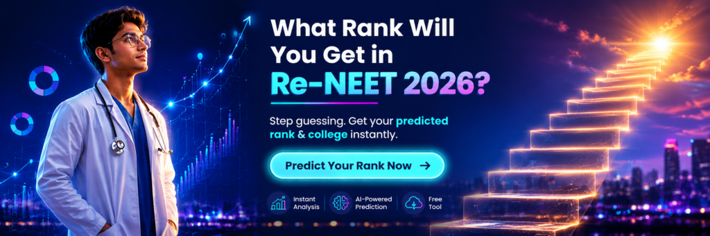 Re-NEET 2026 Rank Predictor showing a student estimating expected All India Rank from score
