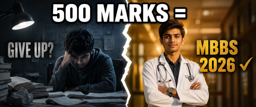 Student analysing Re-NEET 2026 score 500 college options state-wise