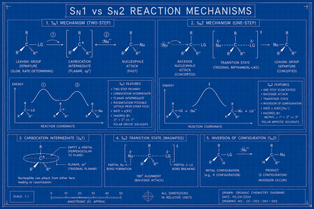 SN1 vs SN2 reaction mechanisms