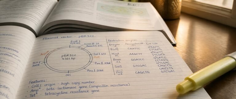 Student drawing a plasmid map while studying biotechnology for NEET 2027
