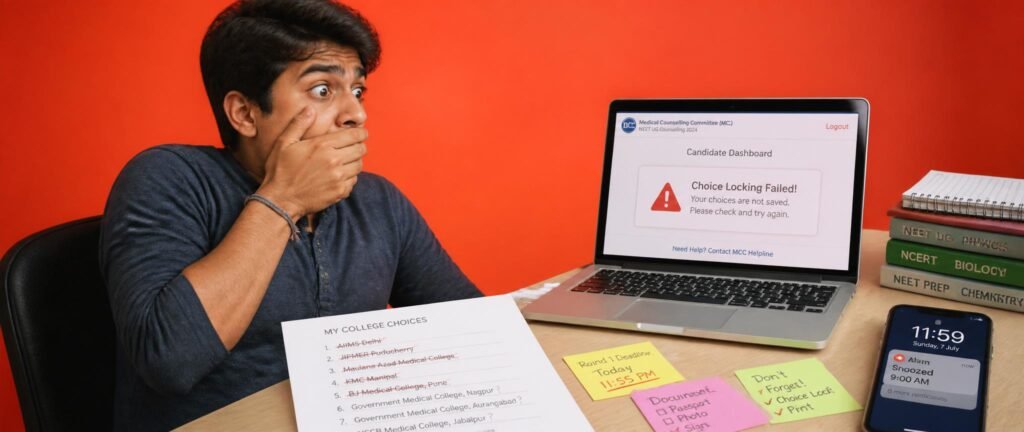 Student realising NEET counselling mistakes while viewing the allotment portal