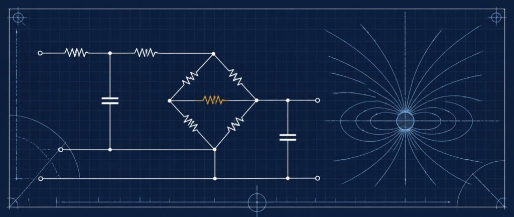 Blueprint schematic representing current electricity for NEET 2027 circuit and field concepts