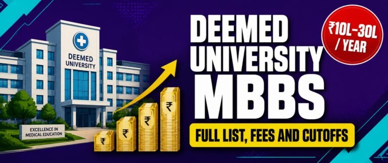 Deemed university MBBS NEET 2026 guide showing college list, annual fees and cutoff ranges