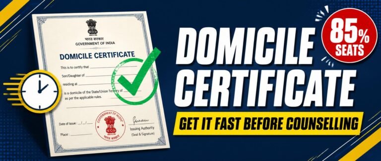 Domicile certificate NEET counselling guide showing how to apply fast for state quota seats