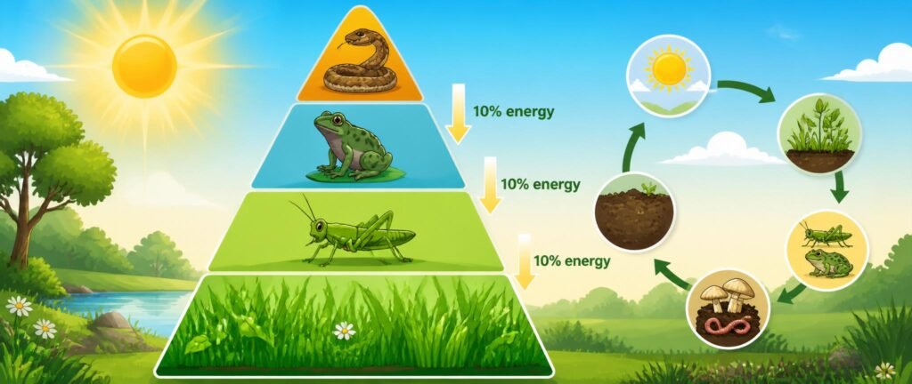 Ecological pyramid showing energy flow, a key ecology for NEET 2027 concept