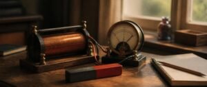 Copper coil, magnet and galvanometer representing electromagnetic induction for NEET 2027