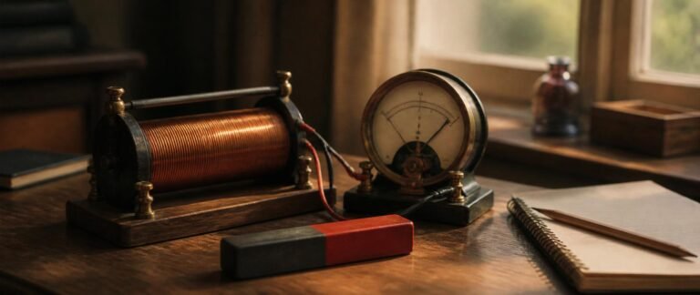 Copper coil, magnet and galvanometer representing electromagnetic induction for NEET 2027