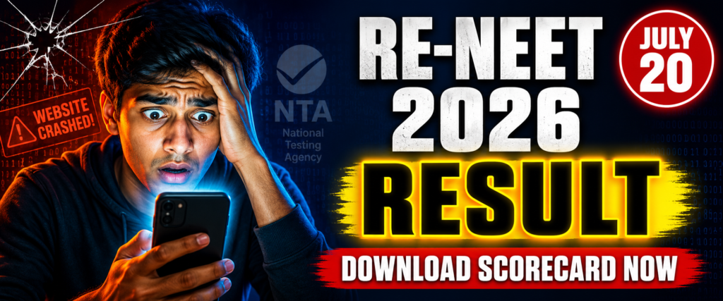 Student preparing to download Re-NEET 2026 result on phone and laptop