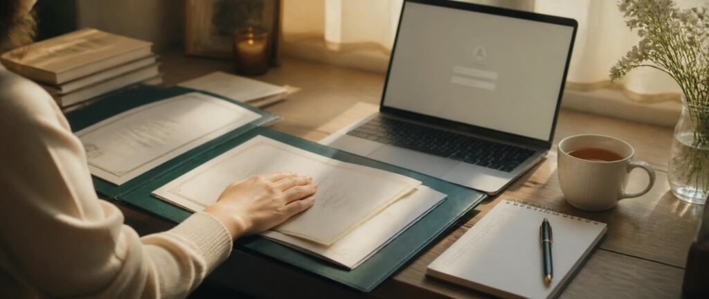 Neatly arranged documents and a laptop representing MCC NEET 2026 registration live preparation
