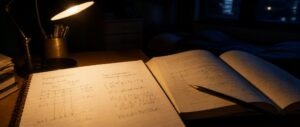 Student solving modern physics for NEET 2027 problems with handwritten formula notes