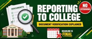 NEET 2026 college reporting process guide showing document verification steps and requirements