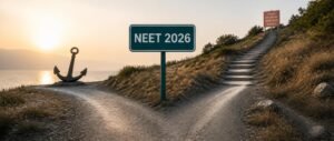 Flat illustration of a decision fork representing NEET 2026 freezing vs floating options