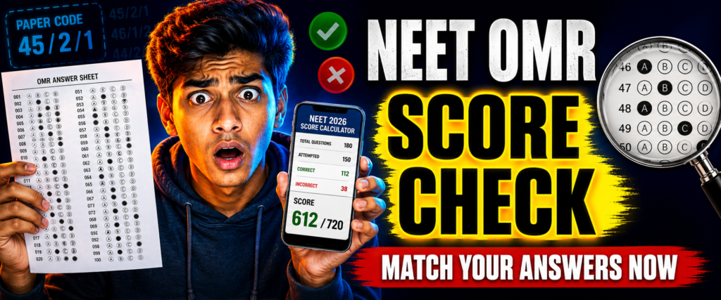 Thumbnail showing NEET 2026 OMR response sheet score check with bold text and student visual