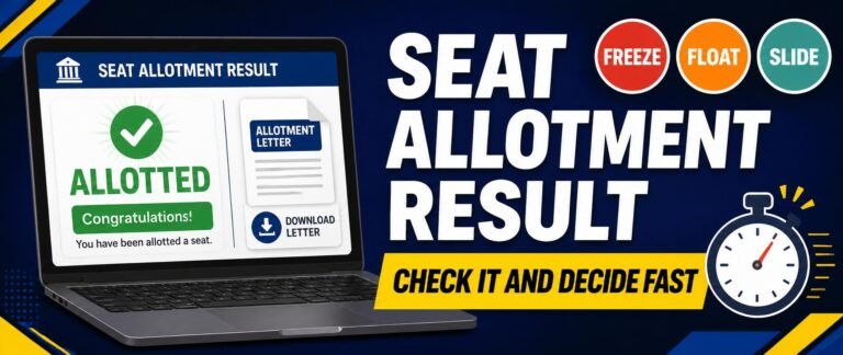 NEET 2026 seat allotment result guide showing how to check result and choose freeze float slide