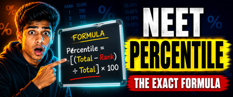 Thumbnail explaining the NEET percentile calculation formula with student and formula visual