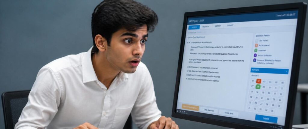 Student reacting to the new NEET UG 2027 CBT exam computer-based test format