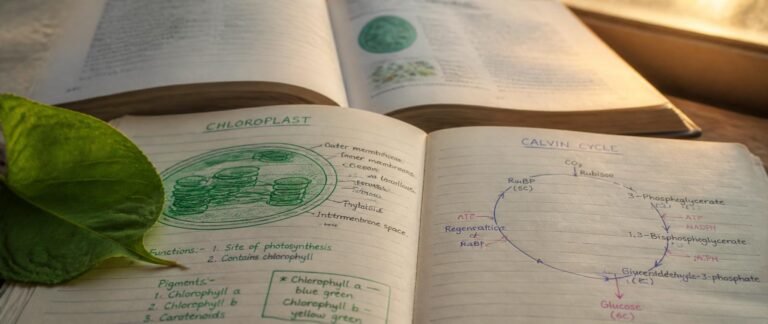 Student drawing photosynthesis pathways while studying plant physiology for NEET 2027