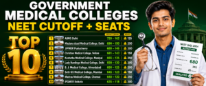 top government medical colleges India NEET student in white coat with stethoscope