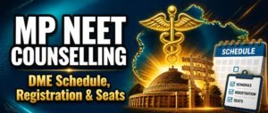 A medical symbol and Madhya Pradesh landmark motif representing Madhya Pradesh NEET counselling 2026
